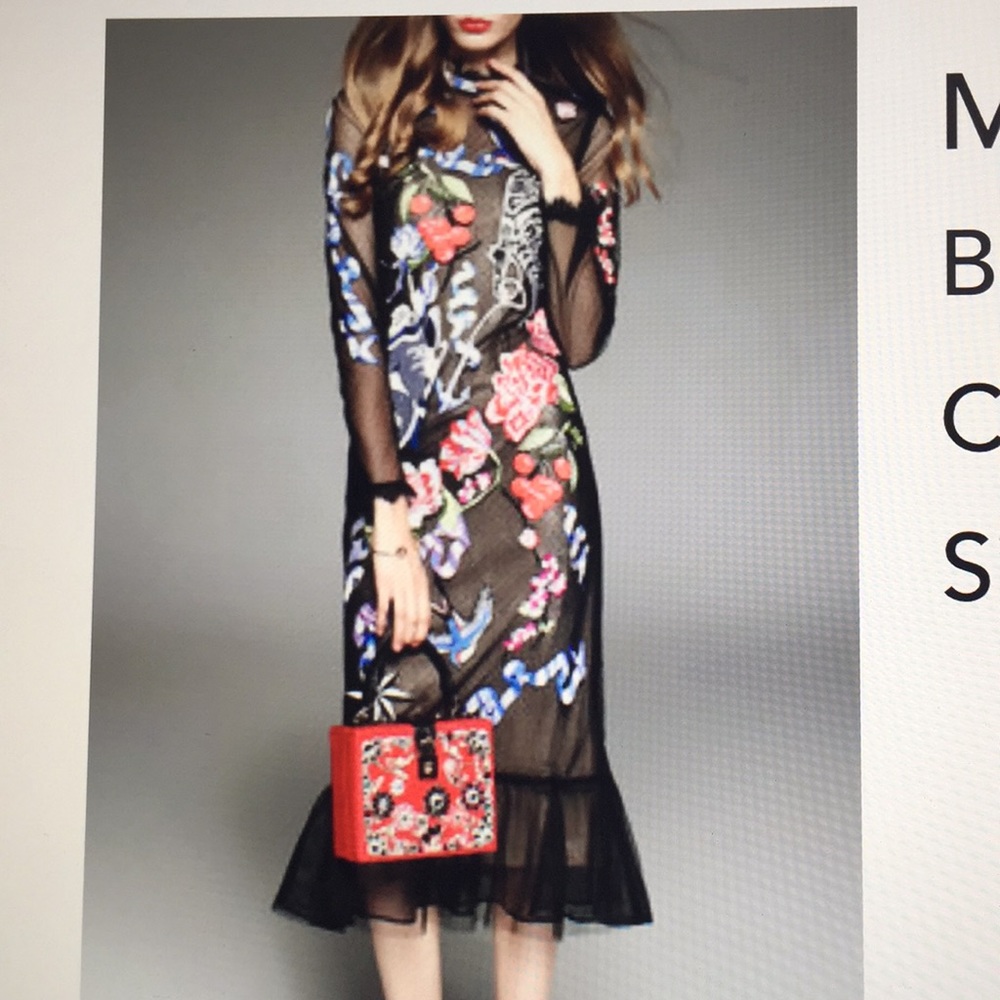 Black two piece polyester vintage midi dress